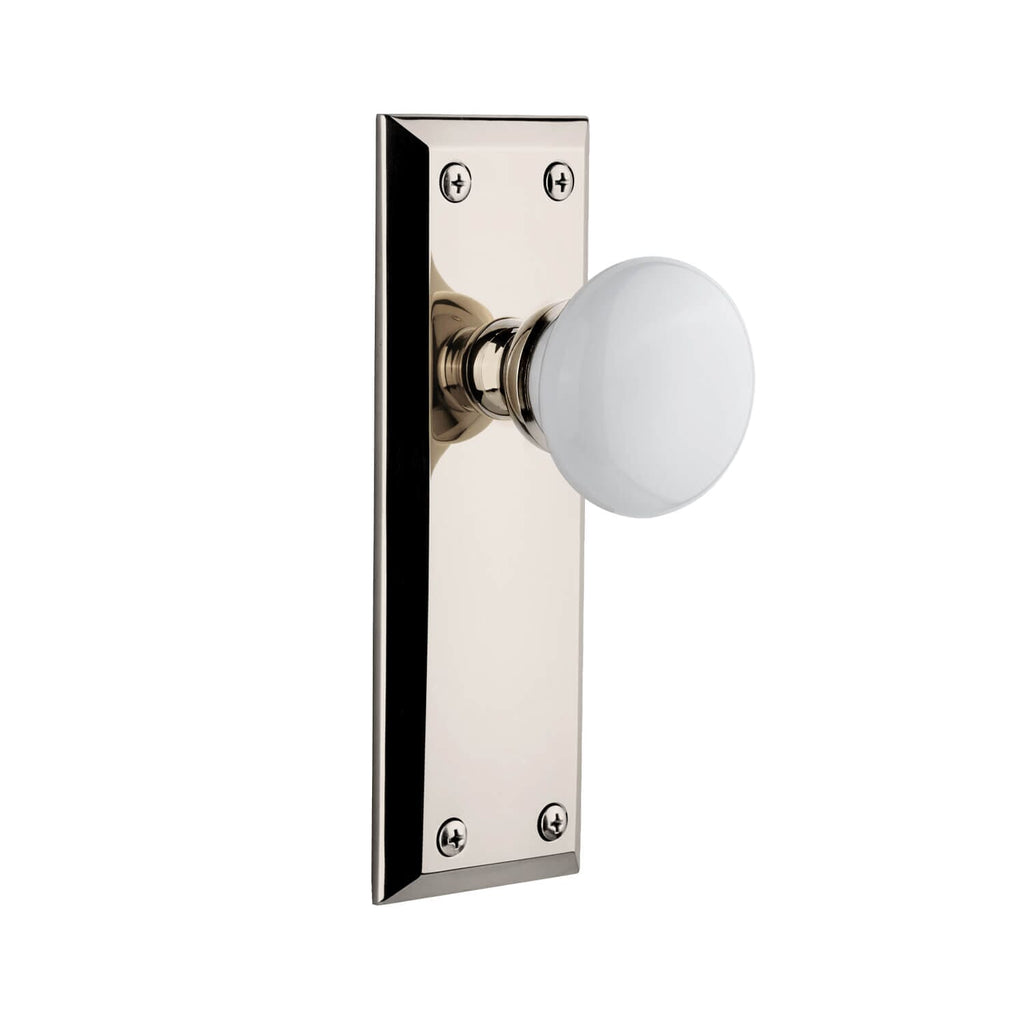 Fifth Avenue Long Plate with Hyde Park Knob in Polished Nickel
