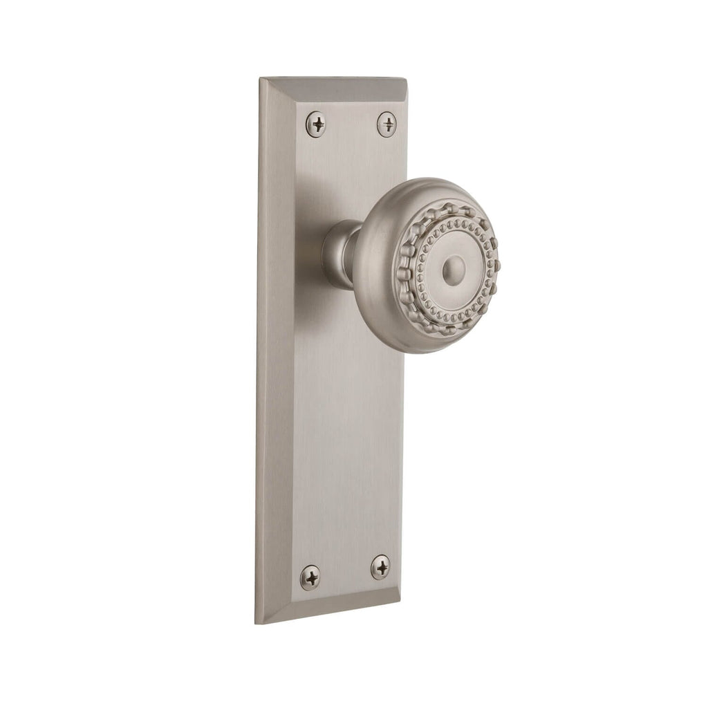 Fifth Avenue Long Plate with Parthenon Knob in Satin Nickel