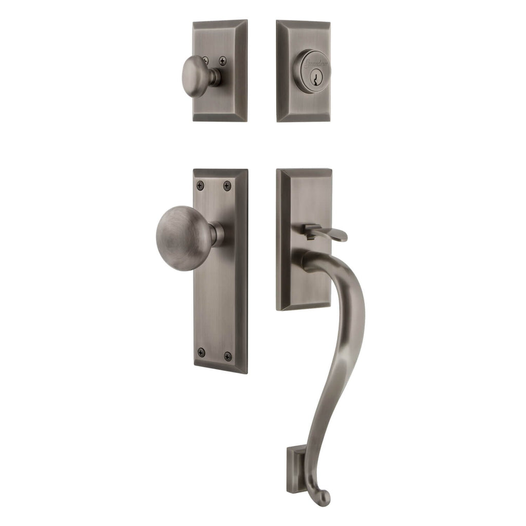Fifth Avenue Plate S Grip Entry Set Fifth Avenue Knob in Antique Pewter