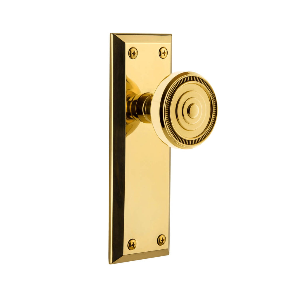 Fifth Avenue Long Plate with Soleil Knob in Polished Brass