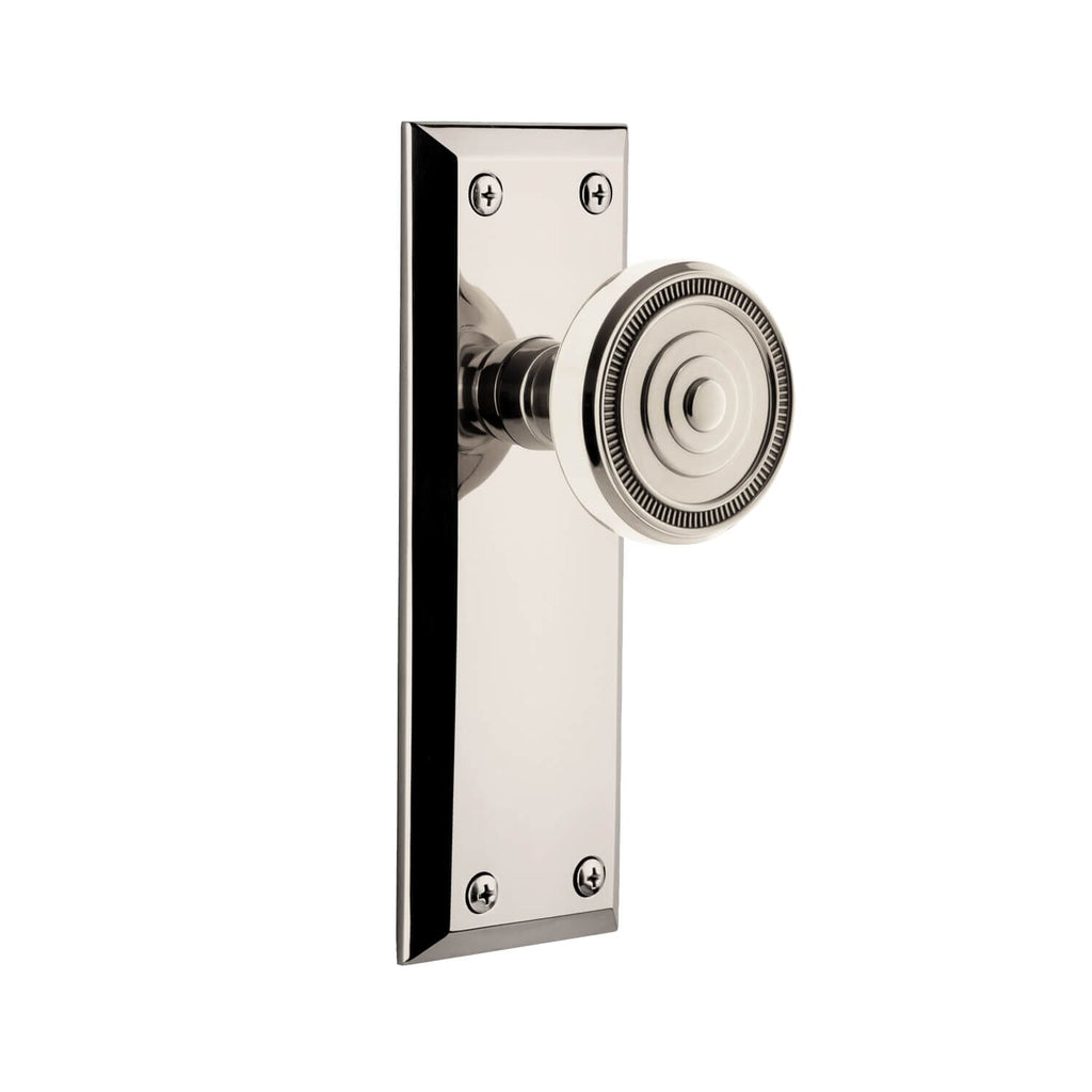 Fifth Avenue Long Plate with Soleil Knob in Polished Nickel
