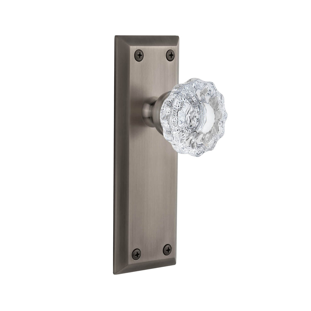 Fifth Avenue Long Plate with Versailles Crystal Knob in Antique Pewter