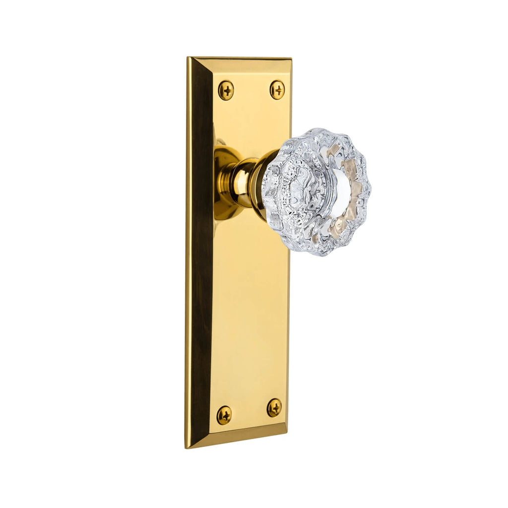 Fifth Avenue Long Plate with Versailles Crystal Knob in Polished Bras