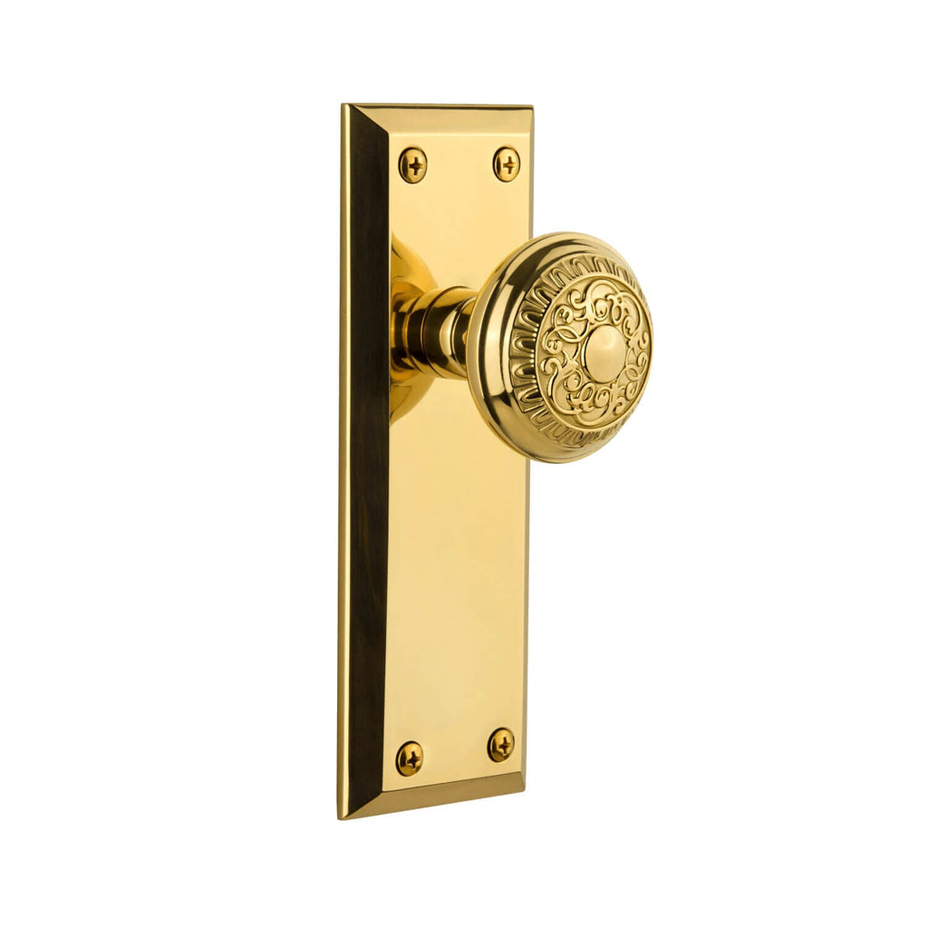 Fifth Avenue Long Plate with Windsor Knob in Polished Brass