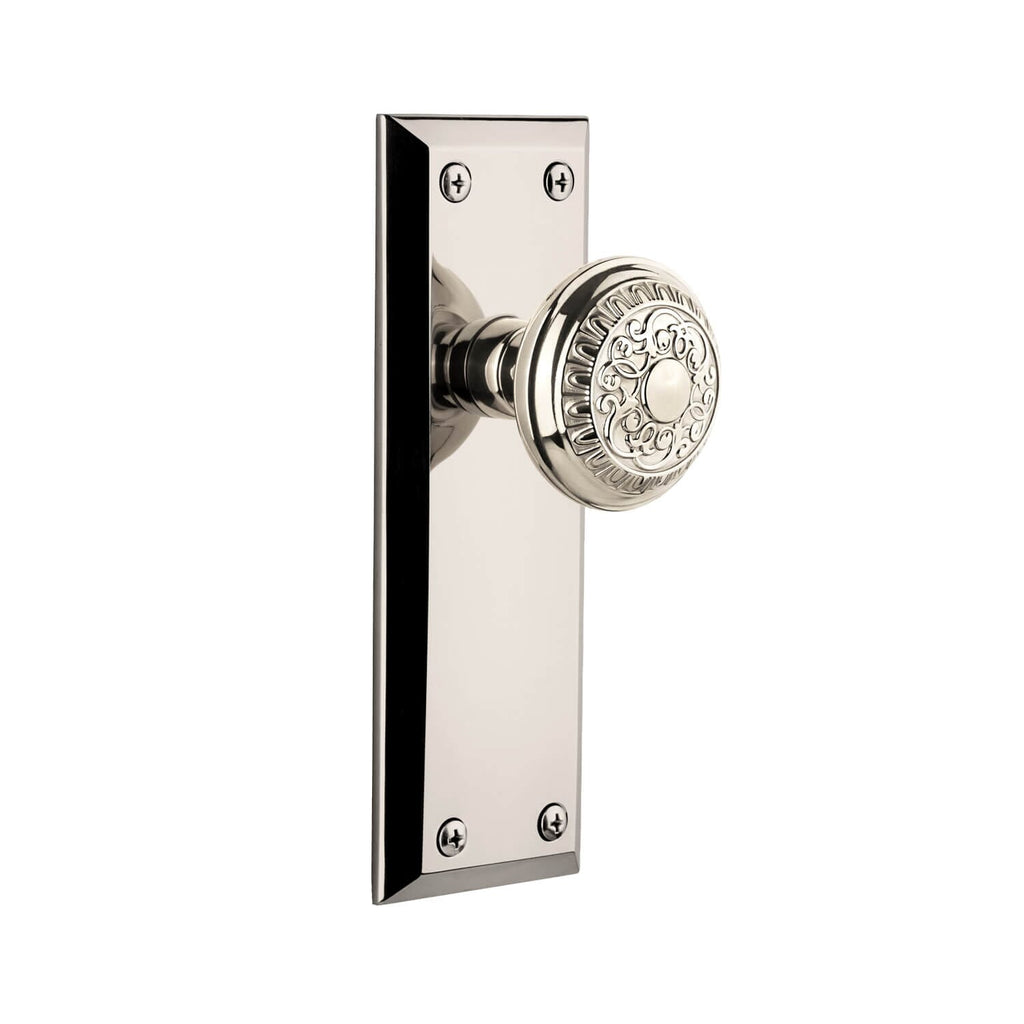 Fifth Avenue Long Plate with Windsor Knob in Polished Nickel