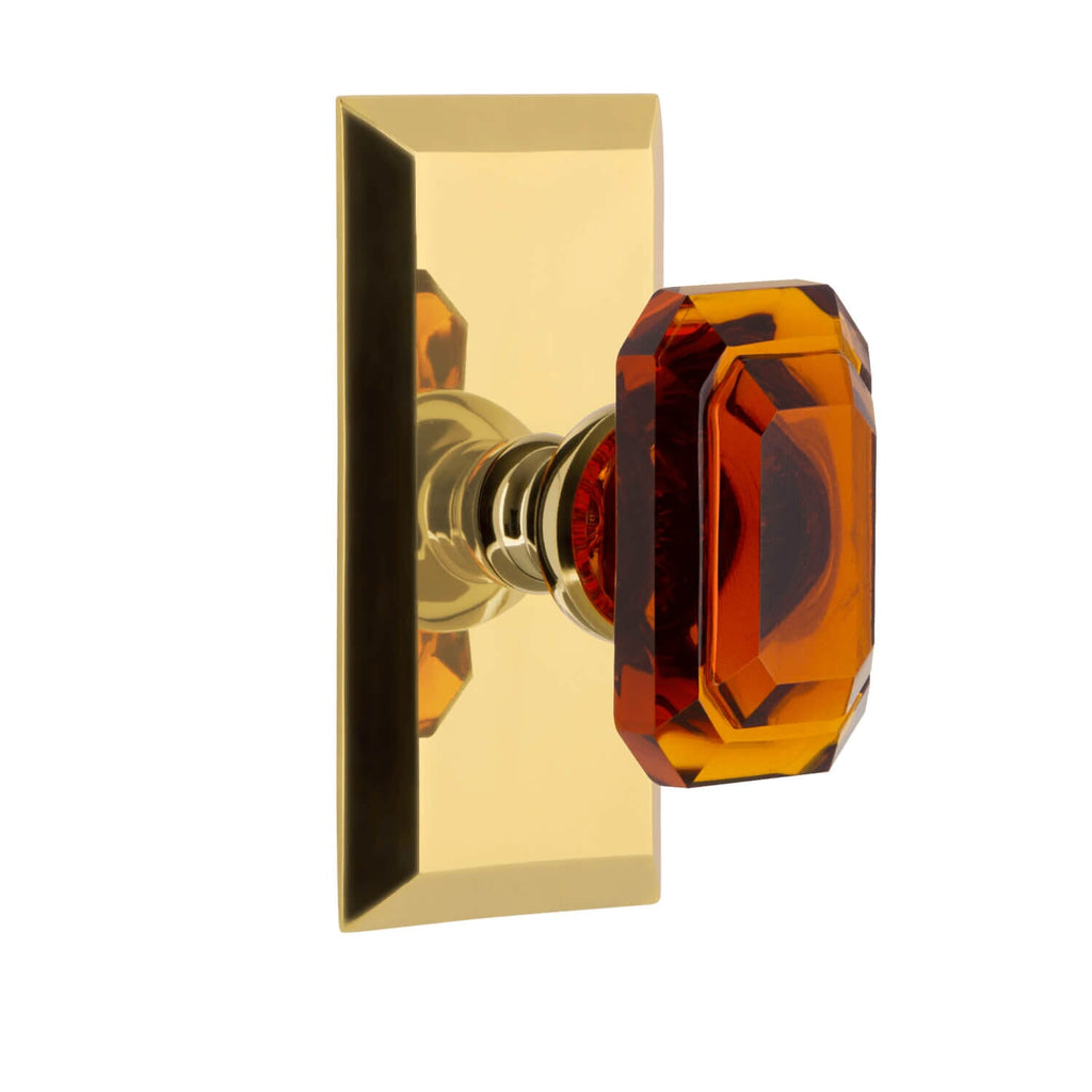 Fifth Avenue Short Plate with Baguette Amber Crystal Knob in Lifetime Brass