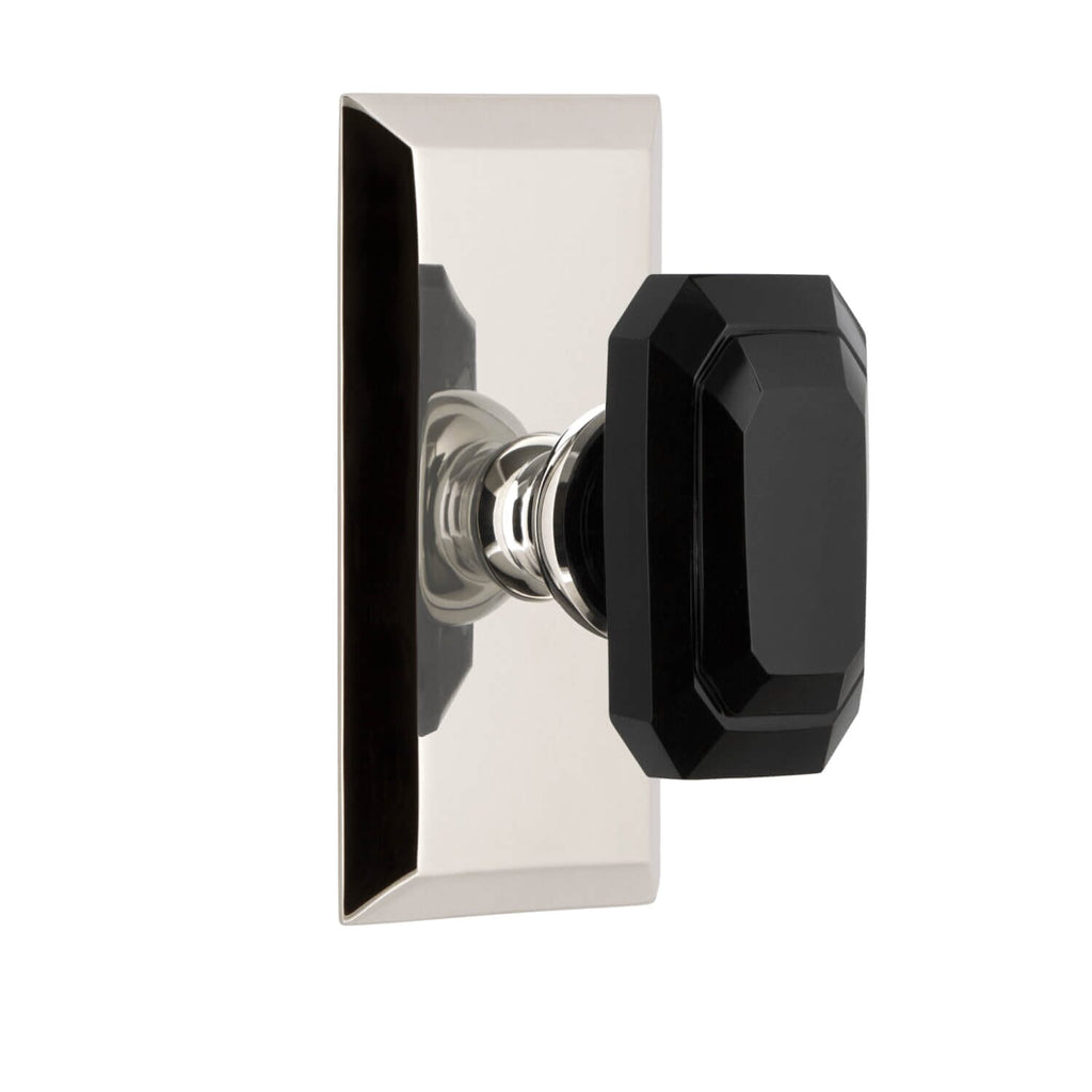 Fifth Avenue Short Plate with Baguette Black Crystal Knob in Polished Nickel