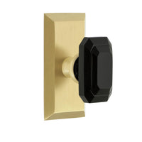 Fifth Avenue Short Plate with Baguette Black Crystal Knob in Satin Brass