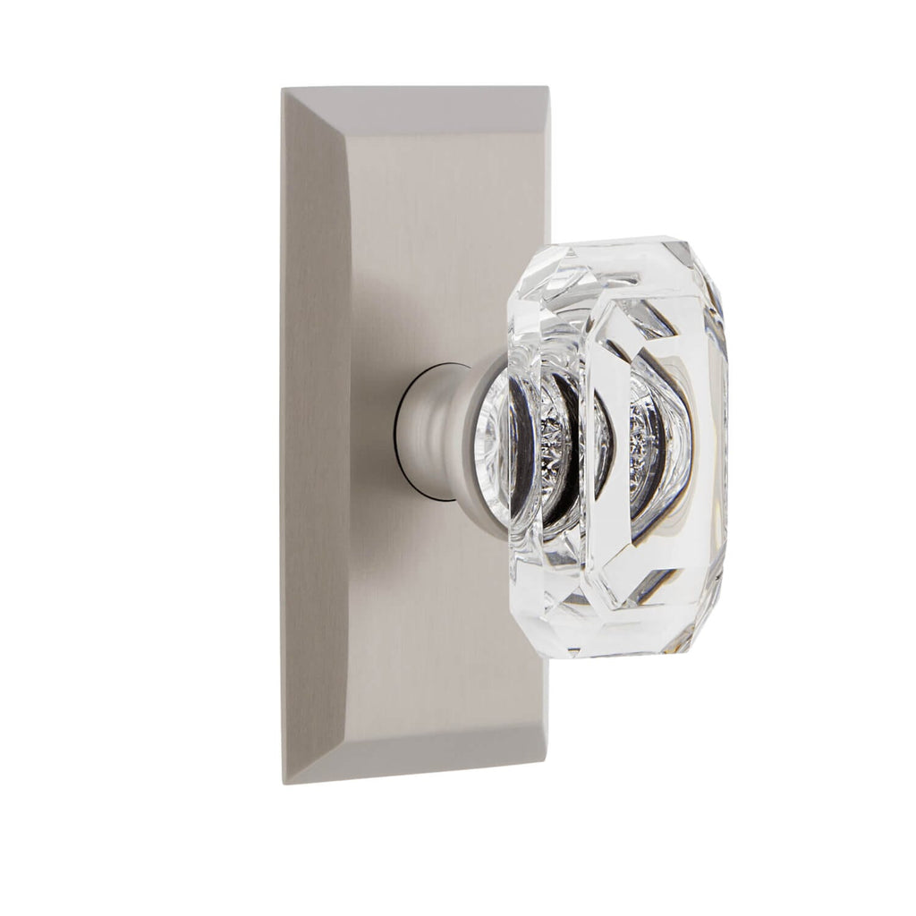 Fifth Avenue Short Plate with Baguette Clear Crystal Knob in Satin Nickel