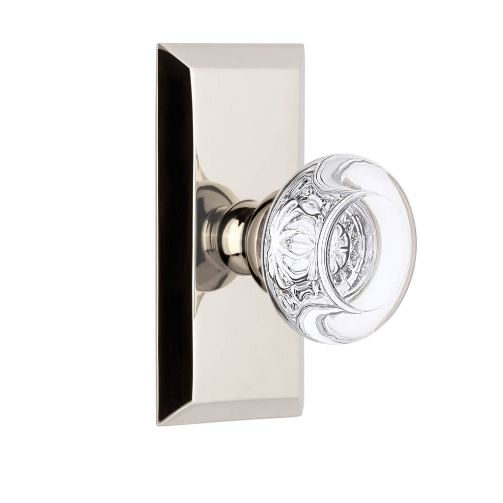 Fifth Avenue Short Plate with Bordeaux Crystal Knob in Polished Nickel