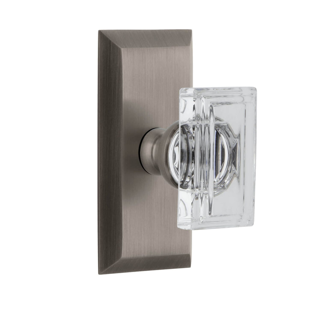 Fifth Avenue Short Plate with Carré Crystal Knob in Antique Pewter
