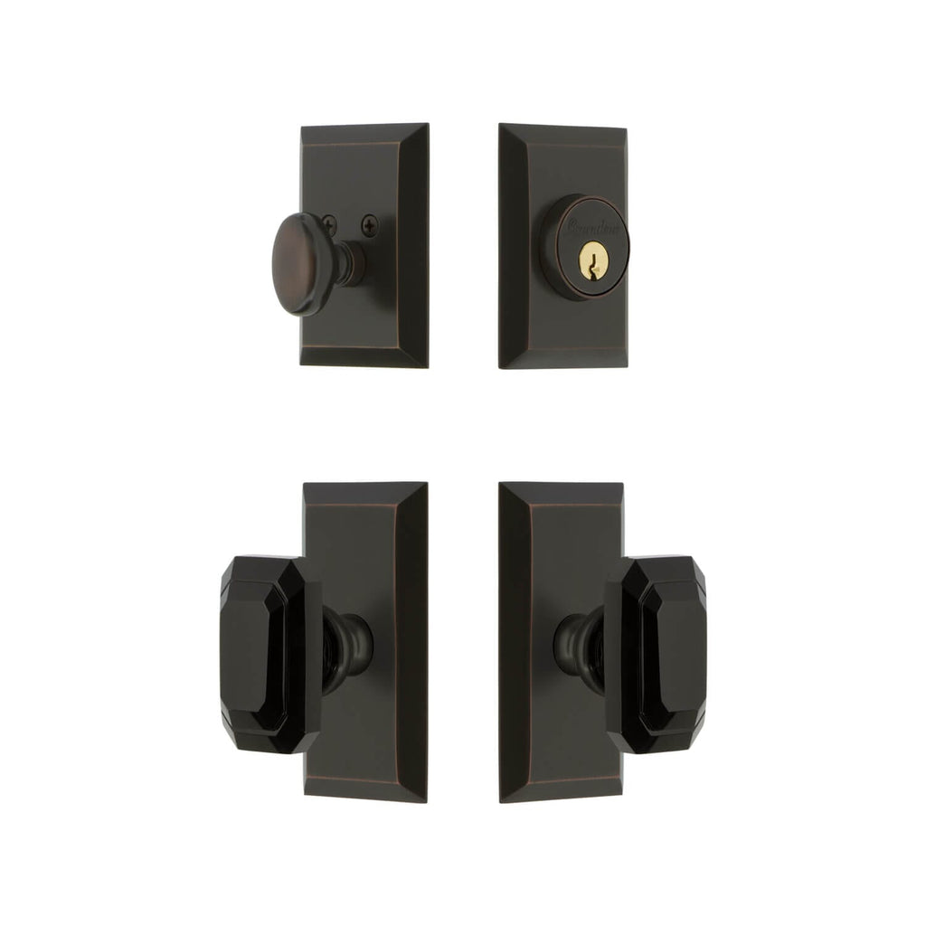 Fifth Avenue Short Plate Entry Set with Baguette Black Crystal Knob in Timeless Bronze