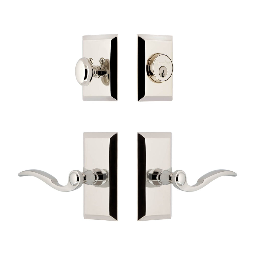 Fifth Avenue Short Plate Entry Set with Bellagio Lever in Polished Nickel