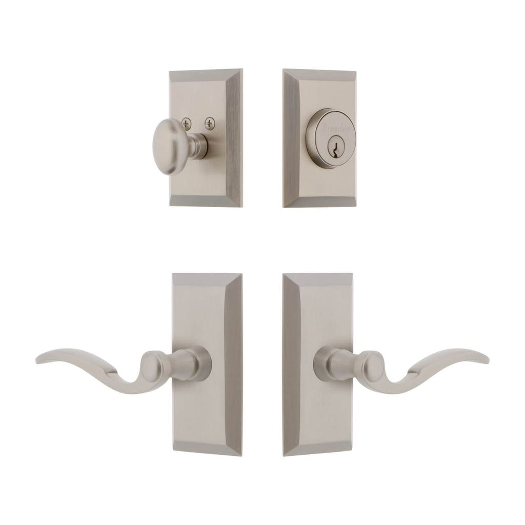 Fifth Avenue Short Plate Entry Set with Bellagio Lever in Satin Nickel