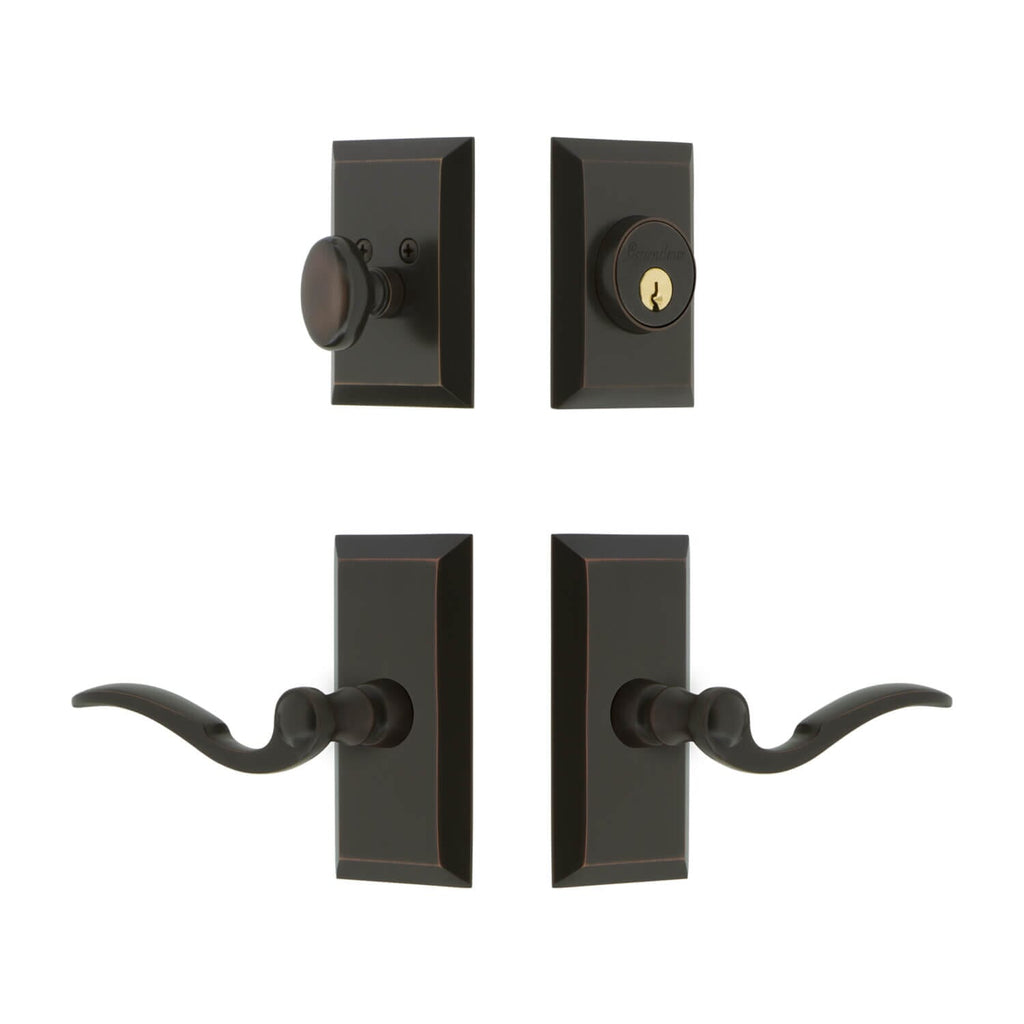 Fifth Avenue Short Plate Entry Set with Bellagio Lever in Timeless Bronze