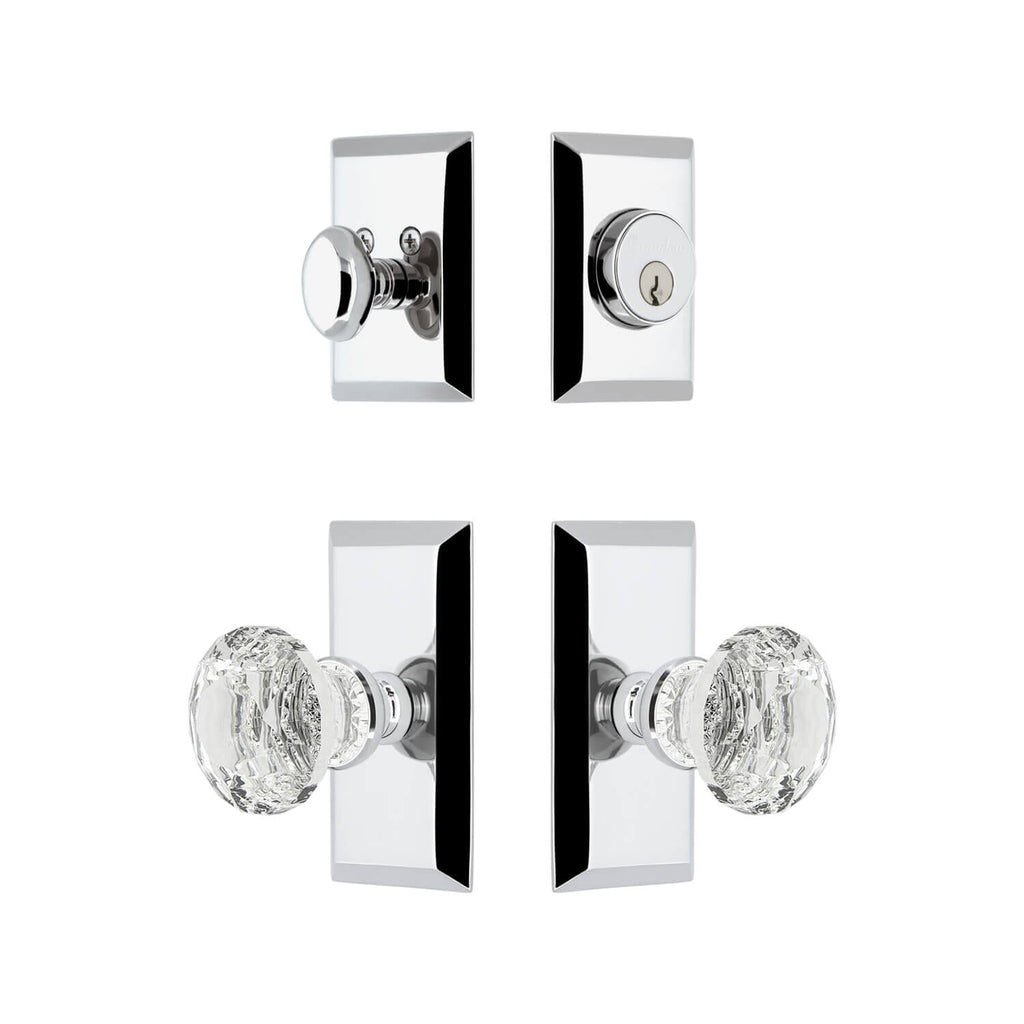 Fifth Avenue Short Plate Entry Set with Brilliant Crystal Knob in Bright Chrome