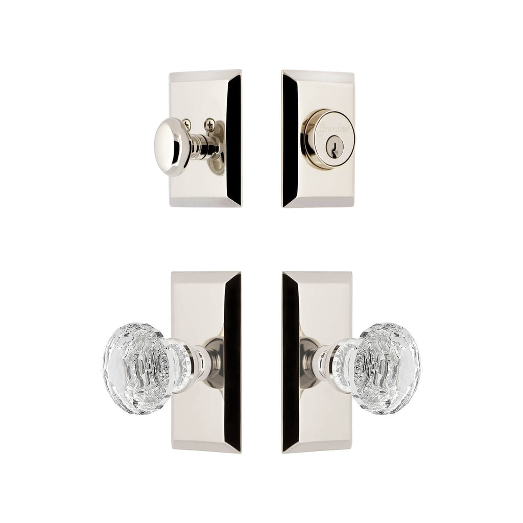 Fifth Avenue Short Plate Entry Set with Brilliant Crystal Knob in Polished Nickel