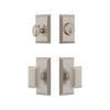 Fifth Avenue Short Plate Entry Set with Carre Knob in Satin Nickel