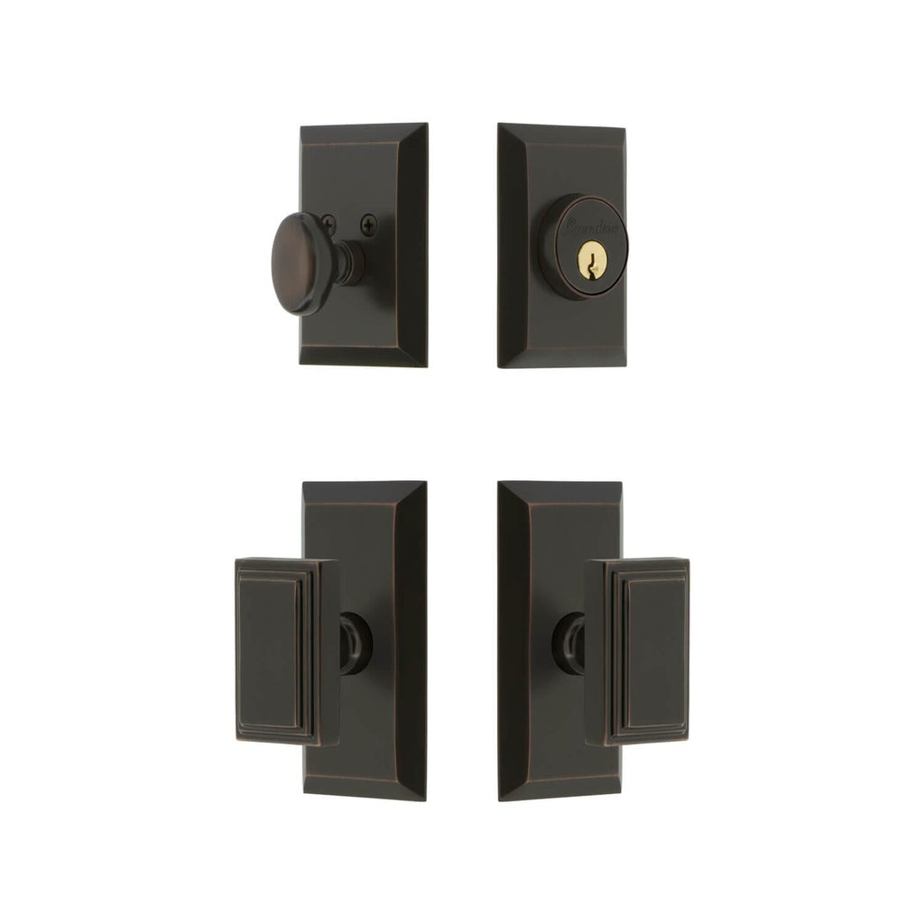 Fifth Avenue Short Plate Entry Set with Carre Knob in Timeless Bronze