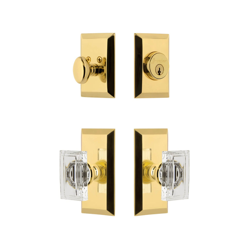 Fifth Avenue Short Plate Entry Set with Carre Crystal Knob in Lifetime Brass