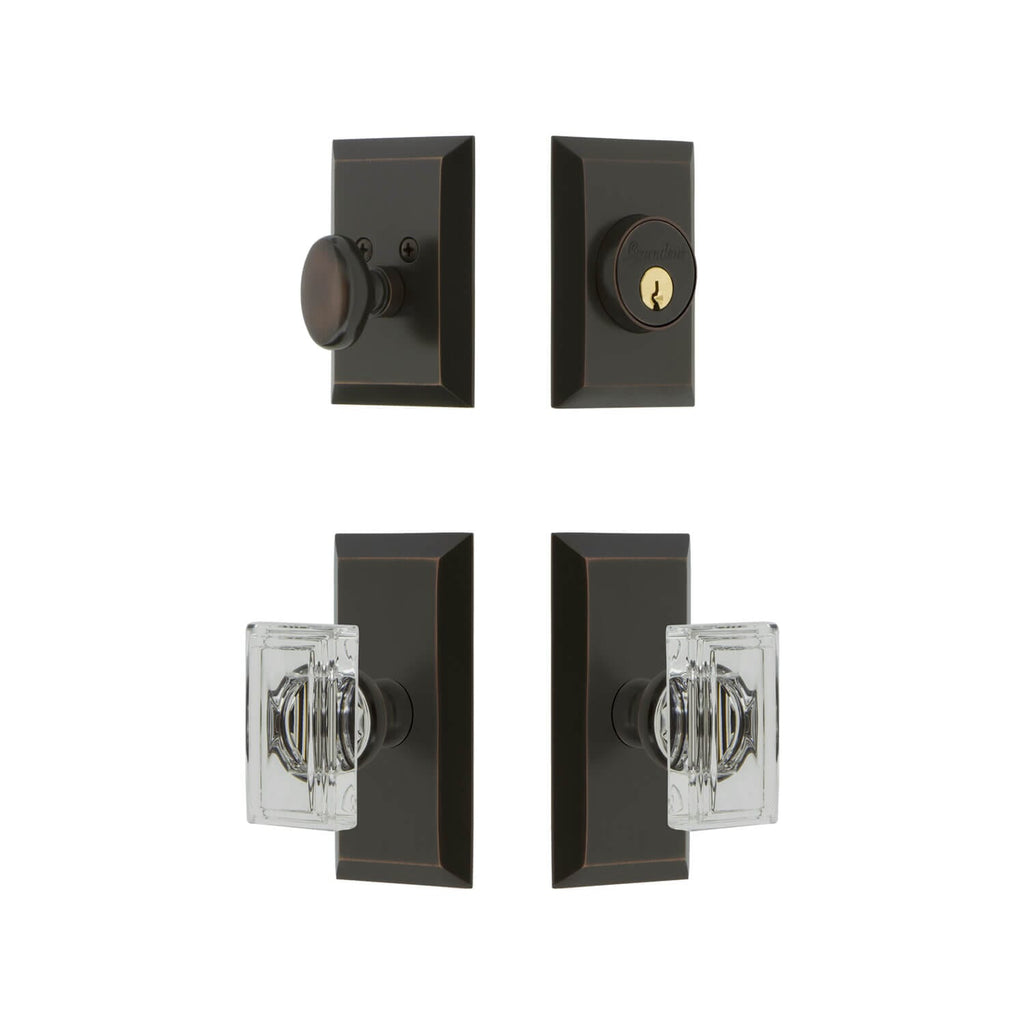 Fifth Avenue Short Plate Entry Set with Carre Crystal Knob in Timeless Bronze