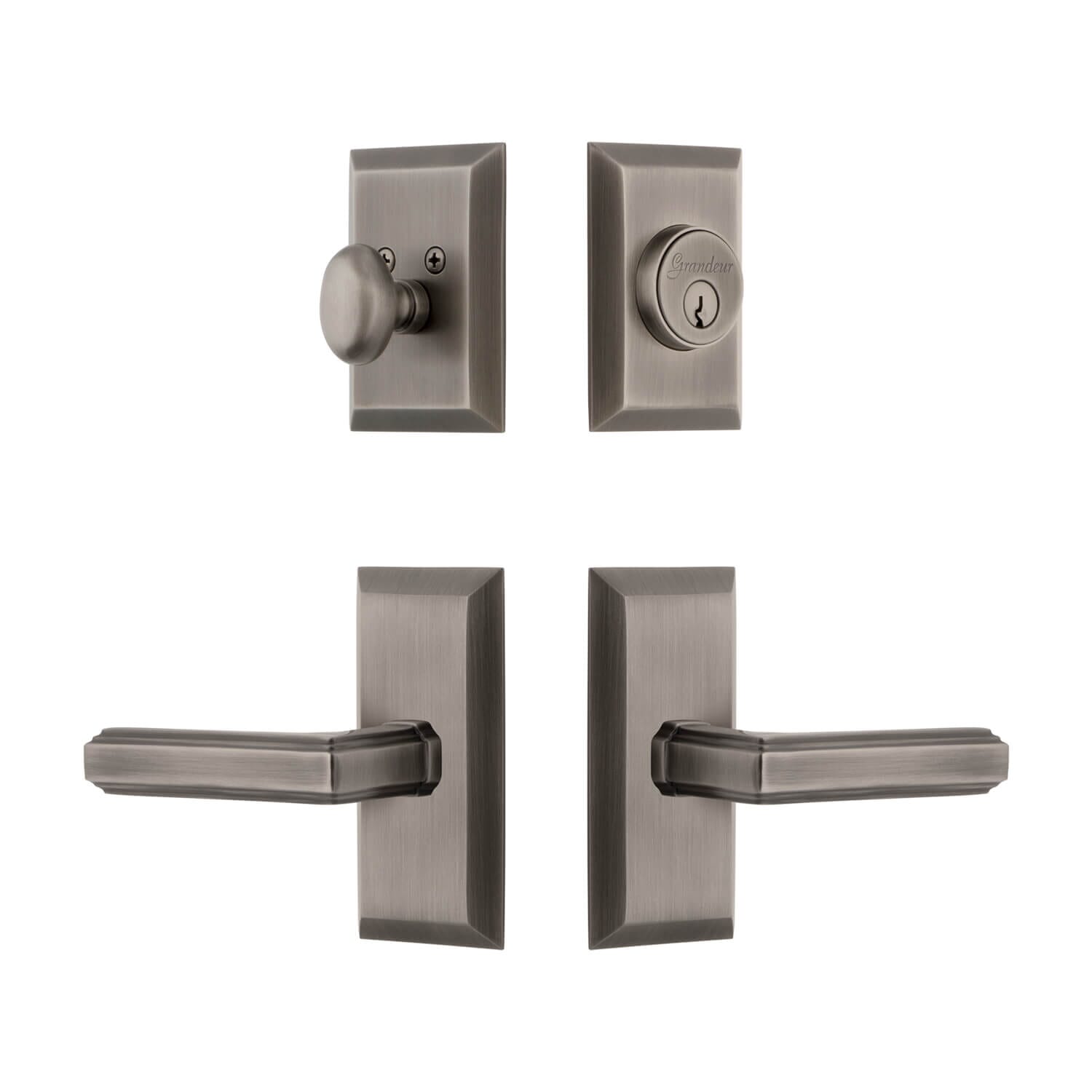 Carré Tall Plate Complete Entry Set with Carré Knob in Satin Brass