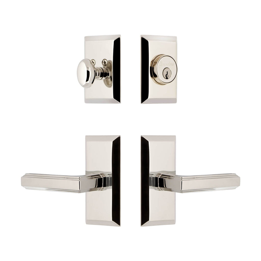 Fifth Avenue Short Plate Entry Set with Carre Lever in Polished Nickel