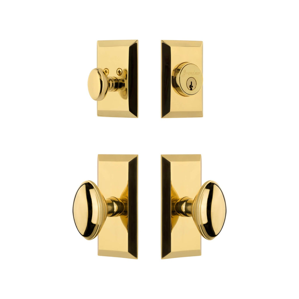 Fifth Avenue Short Plate Entry Set with Eden Prairie Knob in Lifetime Brass