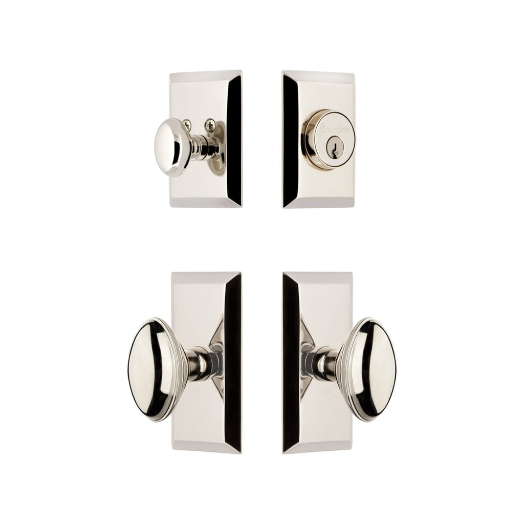 Fifth Avenue Short Plate Entry Set with Eden Prairie Knob in Polished Nickel