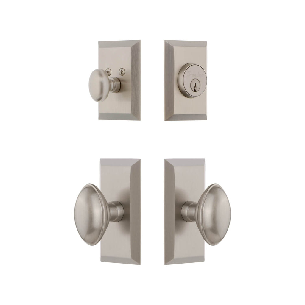 Fifth Avenue Short Plate Entry Set with Eden Prairie Knob in Satin Nickel