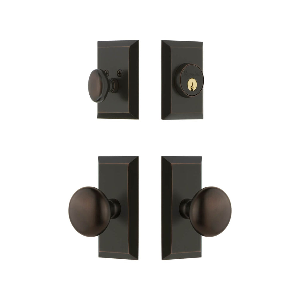 Fifth Avenue Short Plate Entry Set with Fifth Avenue Knob in Timeless Bronze