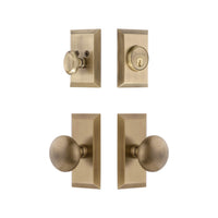Fifth Avenue Short Plate Entry Set with Fifth Avenue Knob in Vintage Brass