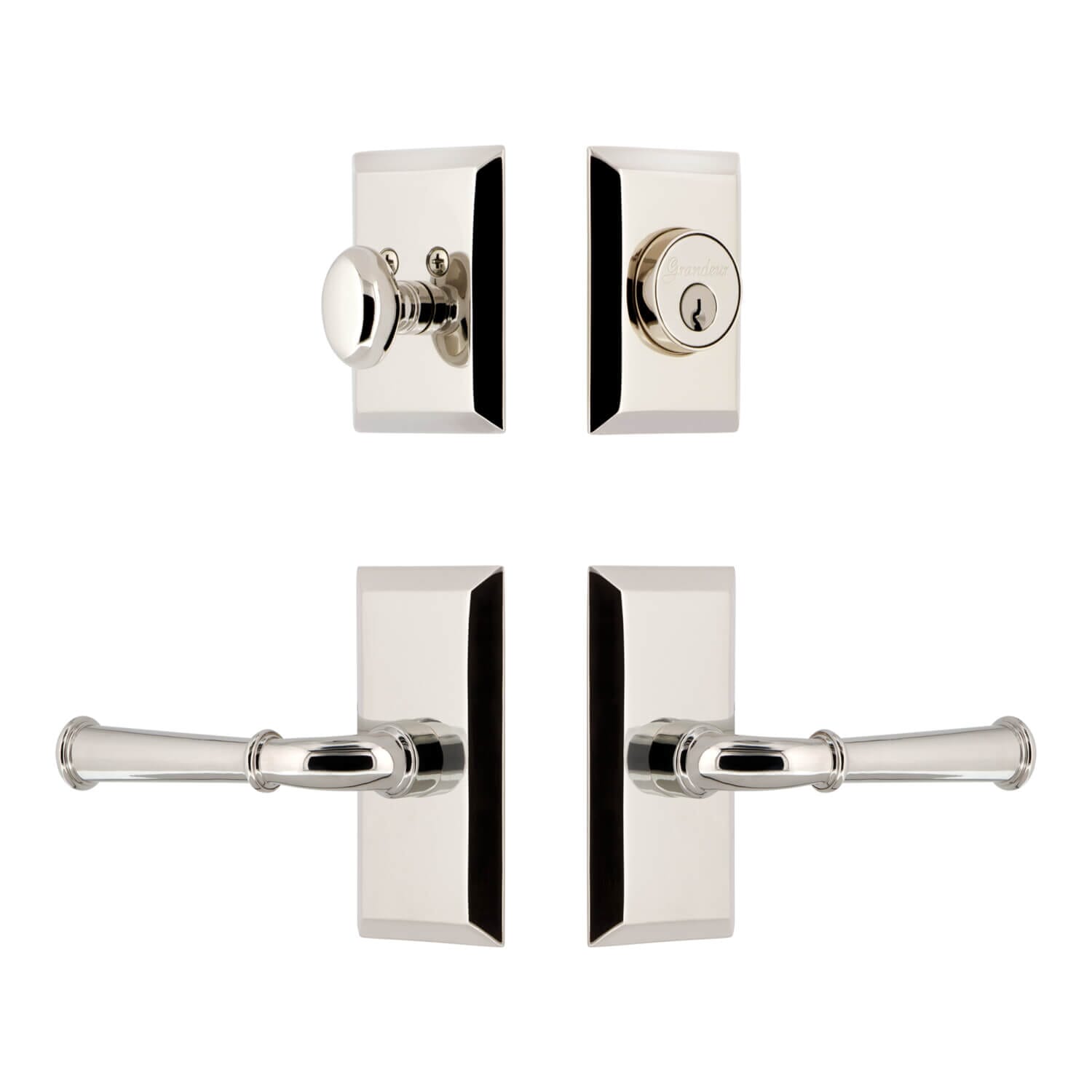 Fifth Avenue Short Plate Entry Set with Georgetown Lever in Polished N  Grandeur Hardware