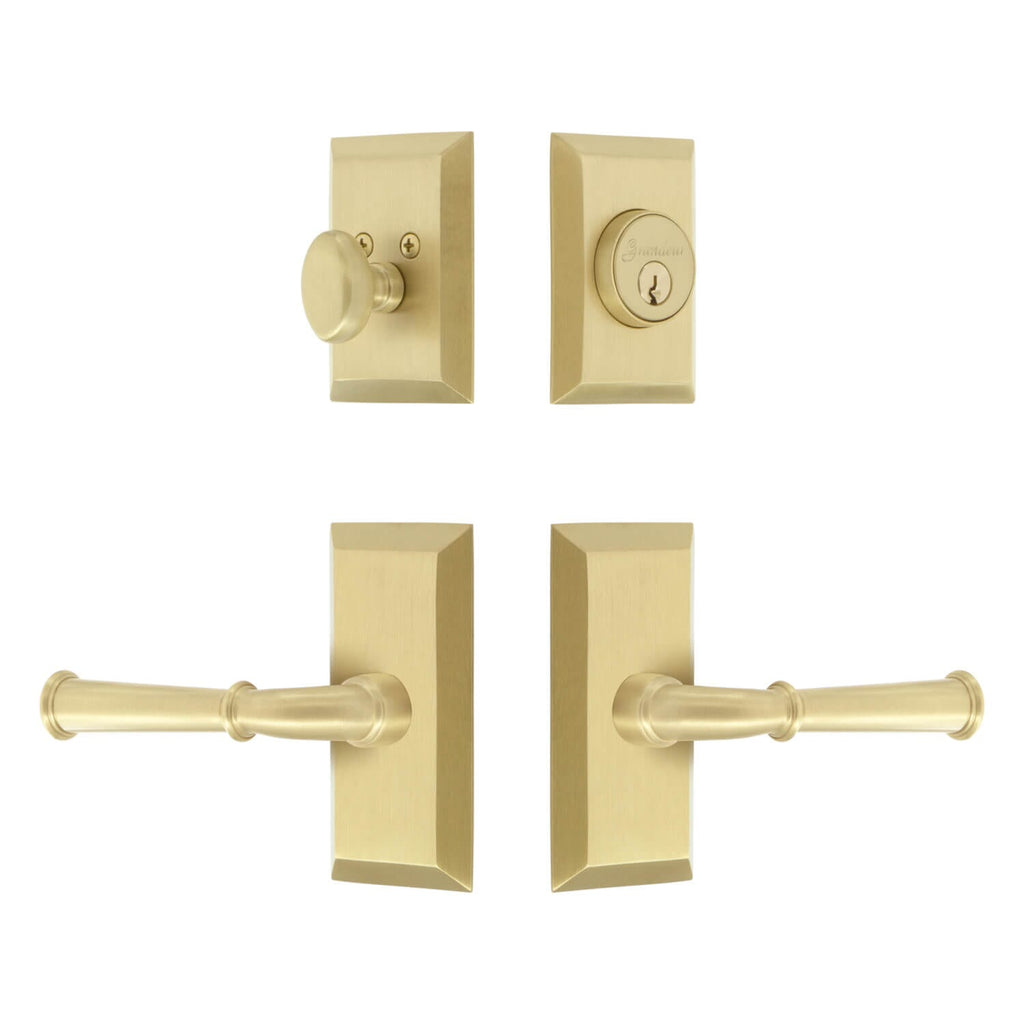 Fifth Avenue Short Plate Entry Set with Georgetown Lever in Satin Brass