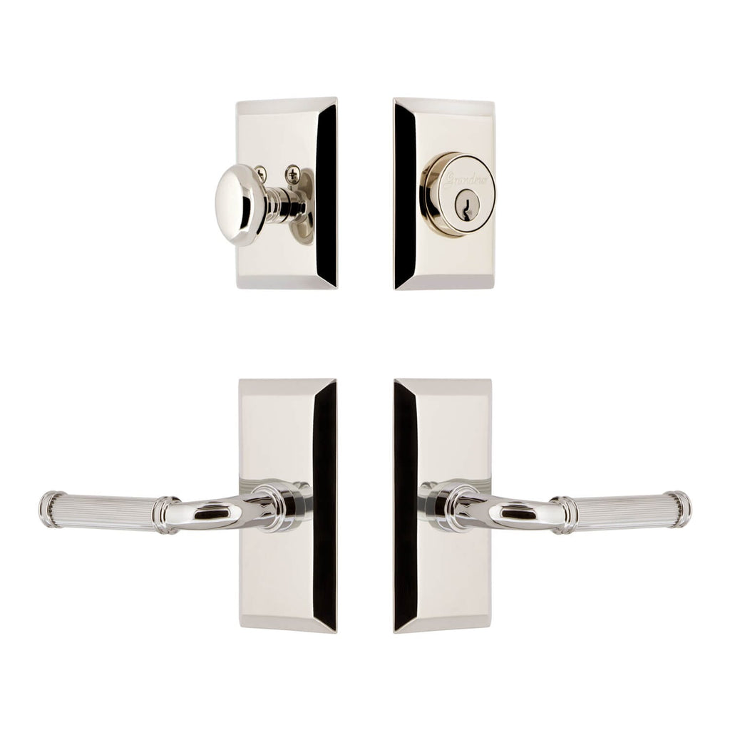 Fifth Avenue Short Plate Entry Set with Soleil Lever in Polished Nickel