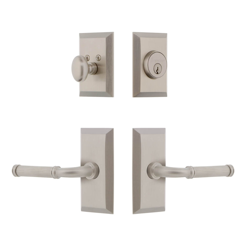 Fifth Avenue Short Plate Entry Set with Soleil Lever in Satin Nickel