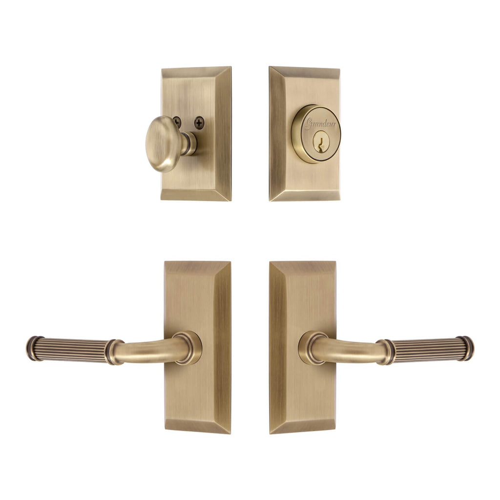 Fifth Avenue Short Plate Entry Set with Soleil Lever in Vintage Brass