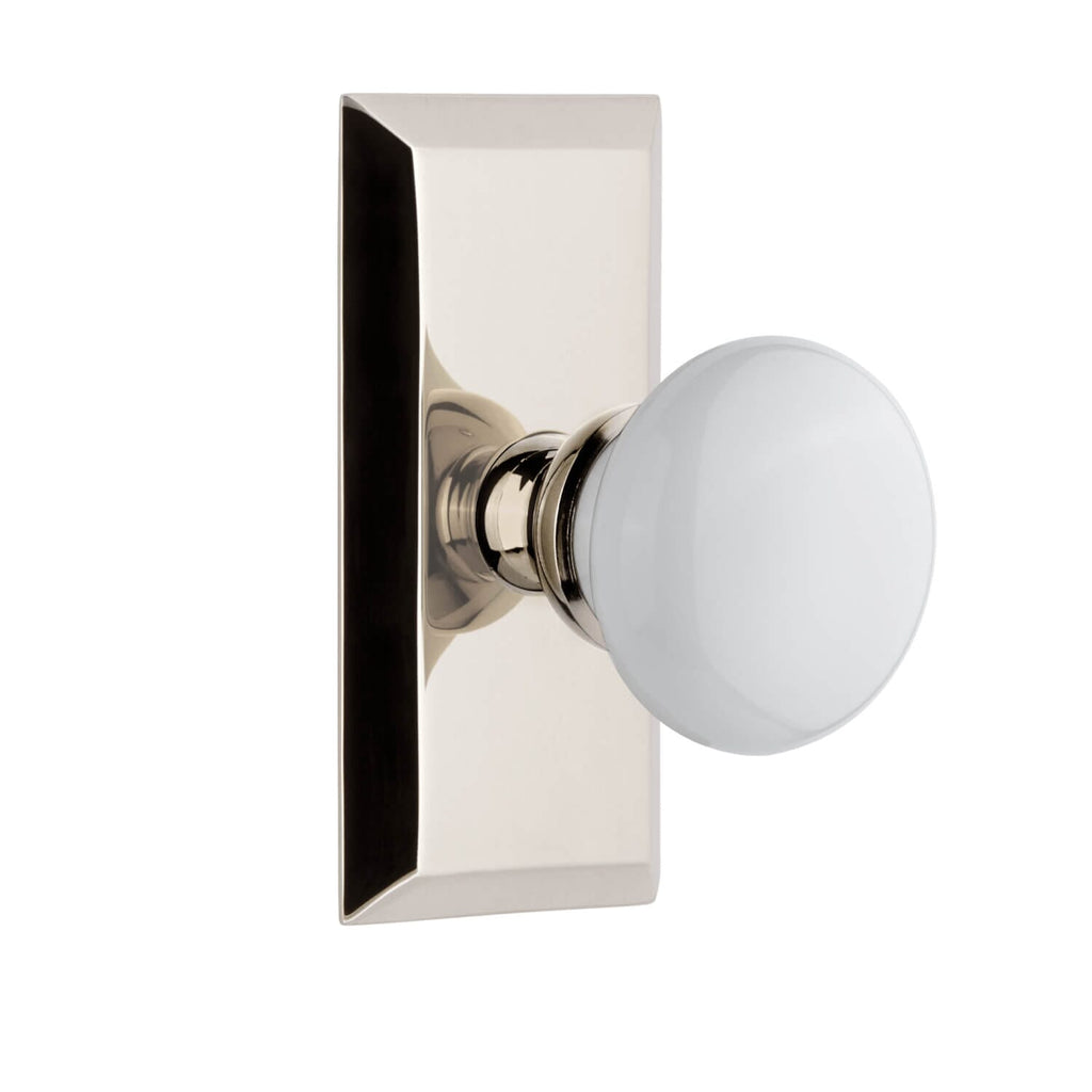 Fifth Avenue Short Plate with Hyde Park Knob in Polished Nickel