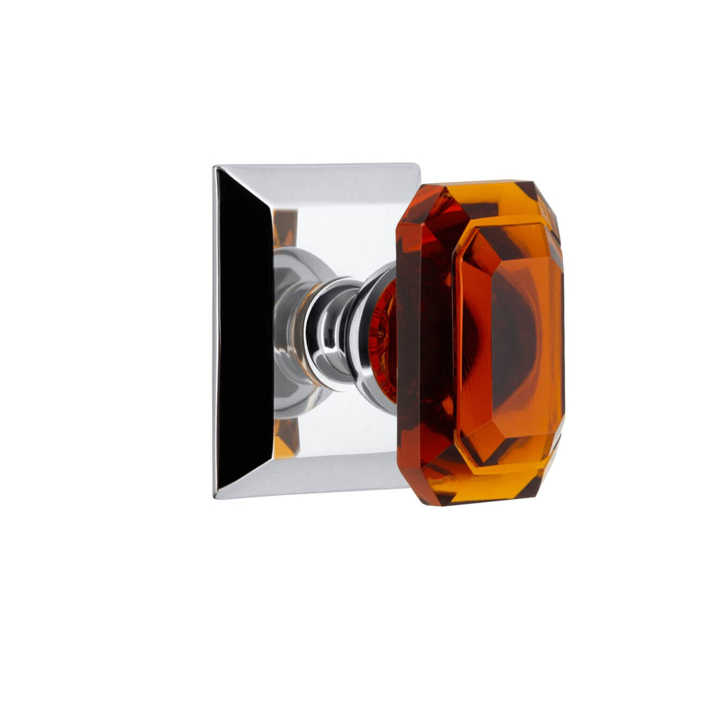Fifth Avenue Square Rosette with Baguette Amber Crystal Knob in Bright Chrome