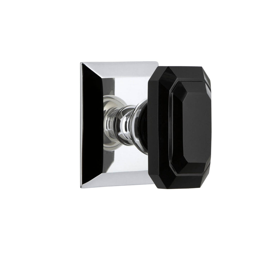 Fifth Avenue Square Rosette with Baguette Black Crystal Knob in Bright Chrome