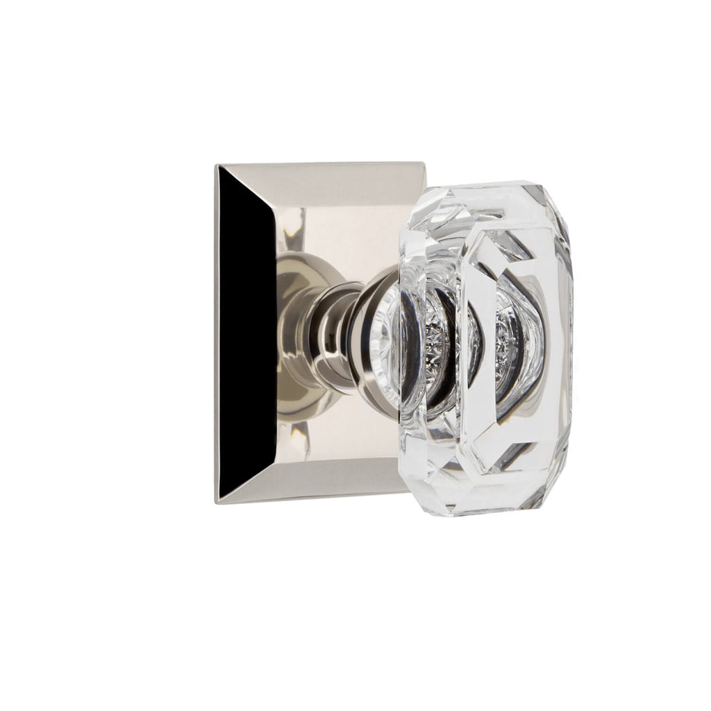 Fifth Avenue Square Rosette with Baguette Clear Crystal Knob in Polished Nickel