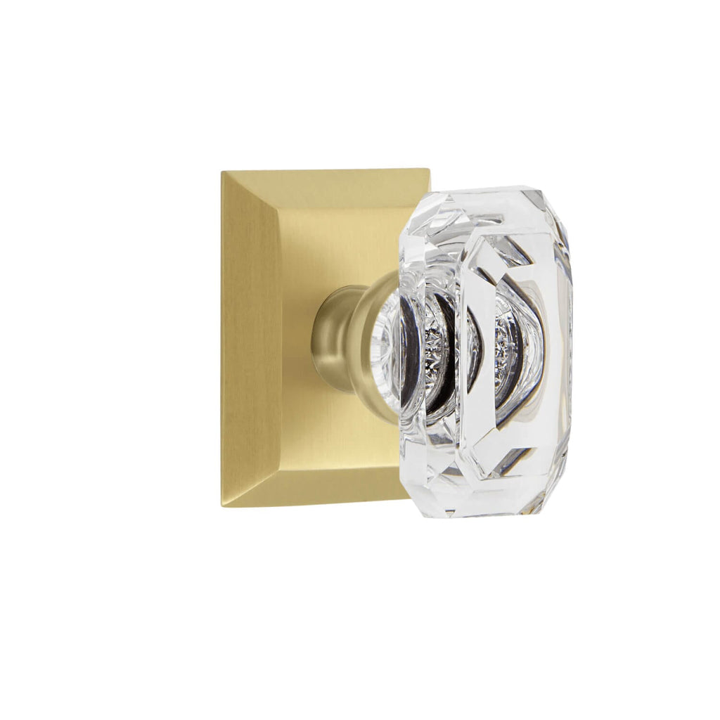 Fifth Avenue Square Rosette with Baguette Clear Crystal Knob in Satin Brass