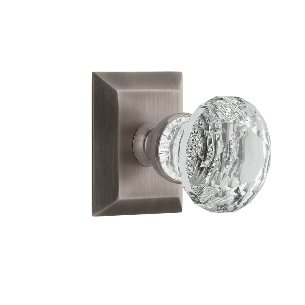 Fifth Avenue Square Rosette with Brilliant Crystal Knob in Antique Pewter