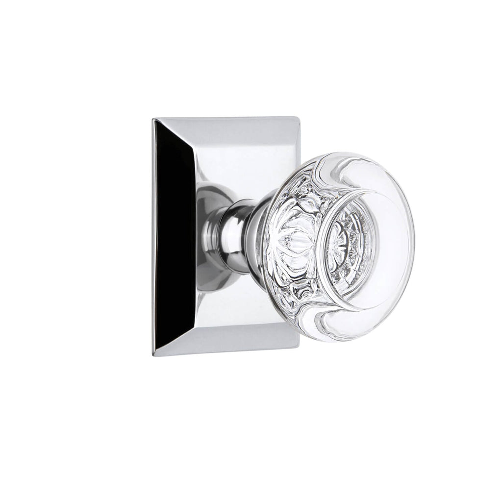 Fifth Avenue Square Rosette with Bordeaux Crystal Knob in Bright Chrome