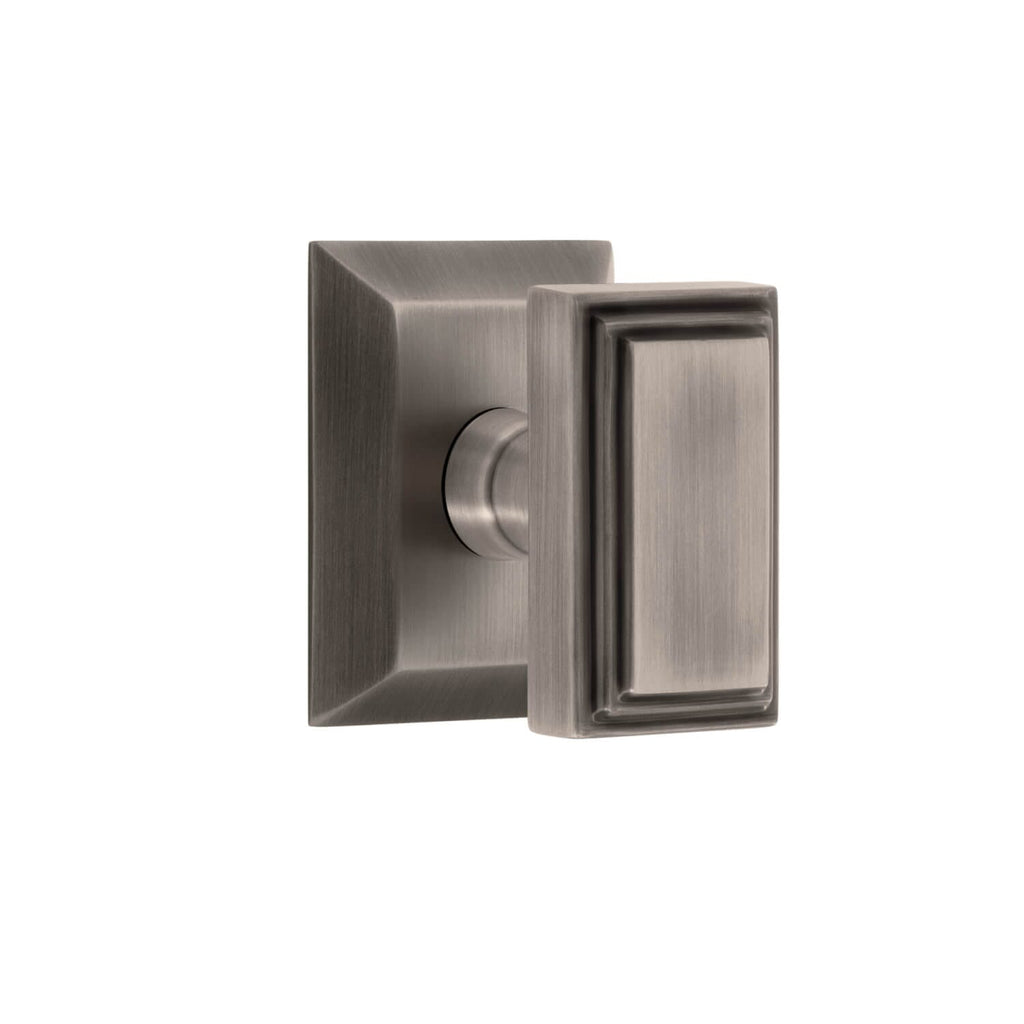 Fifth Avenue Square Rosette with Carré Knob in Antique Pewter