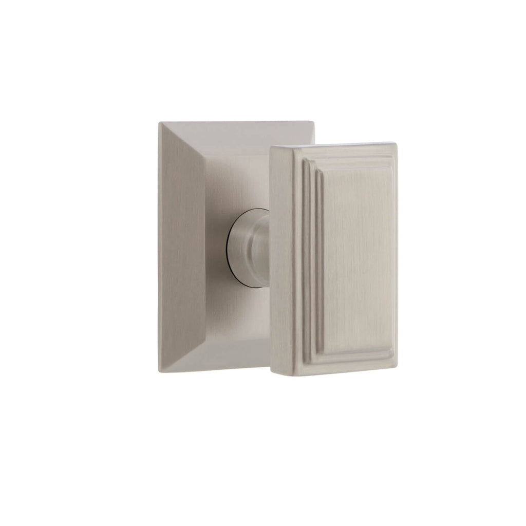 Fifth Avenue Square Rosette with Carré Knob in Satin Nickel