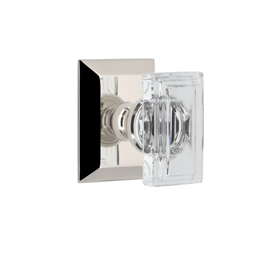 Fifth Avenue Square Rosette with Carré Crystal Knob in Polished Nickel