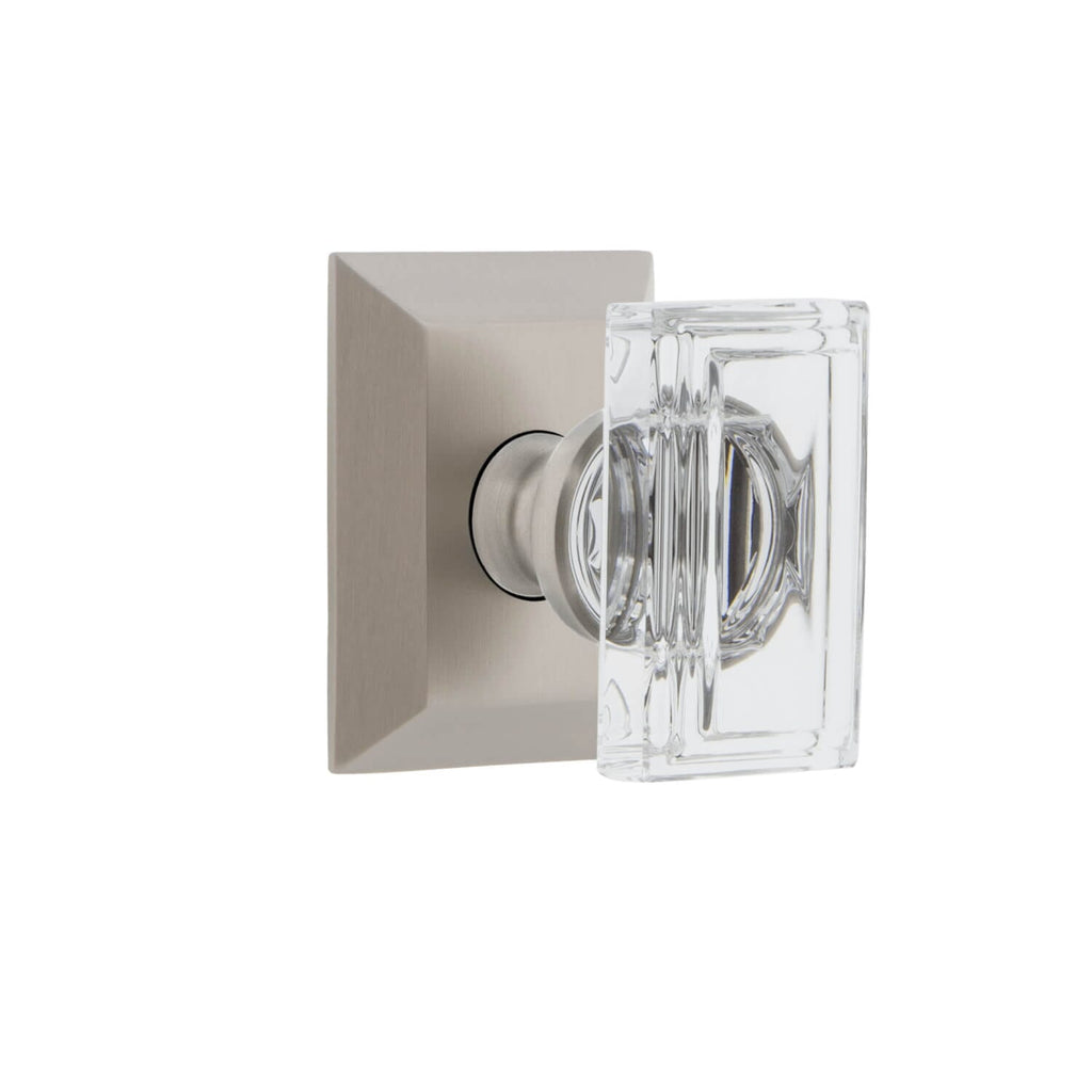 Fifth Avenue Square Rosette with Carré Crystal Knob in Satin Nickel