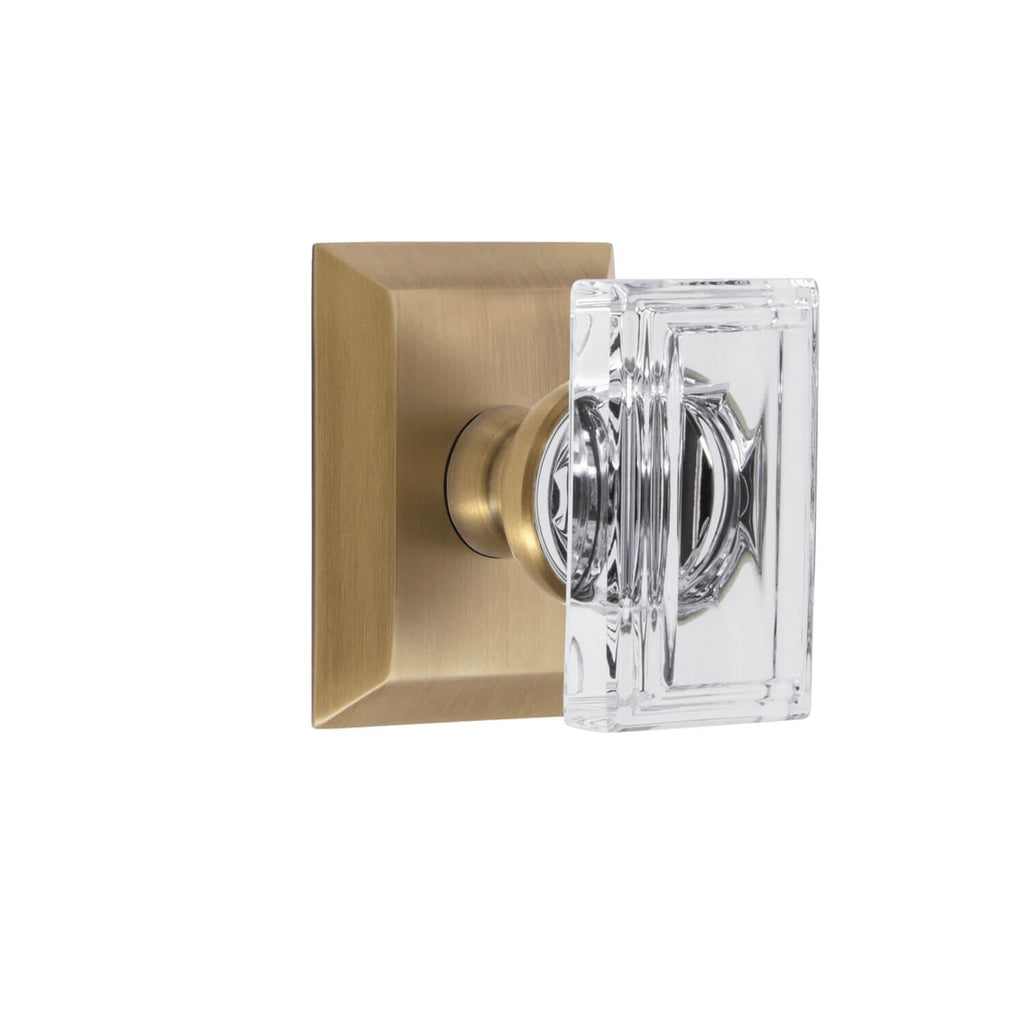 Fifth Avenue Square Rosette with Carré Crystal Knob in Vintage Brass