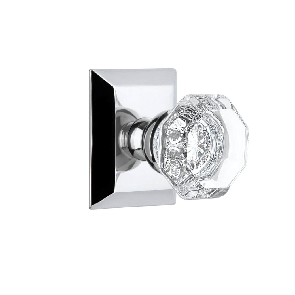 Fifth Avenue Square Rosette with Chambord Crystal Knob in Bright Chrome